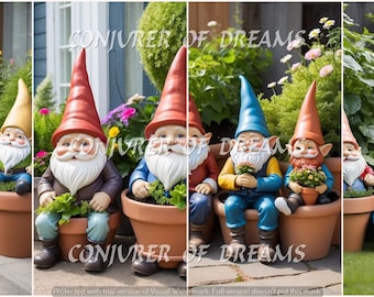 Gnome Pots Art Digital Download Set of 4