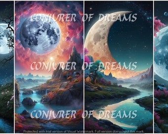 Fantasy Moon AI Art Digital Download Set of 4