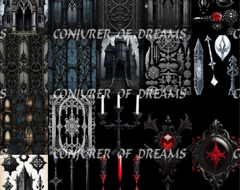 Gothic Backgrounds and Elements AI Art Digital Download Set of 18 Full Size Sheets