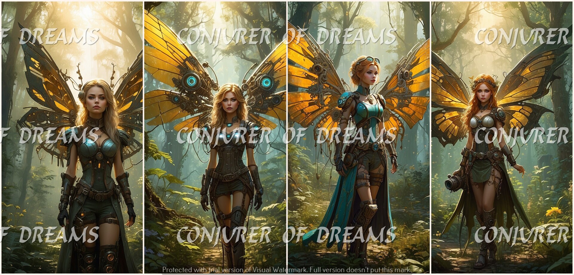 Steampunk Forest Fairy AI Art Digital Download Set of 4 - Etsy
