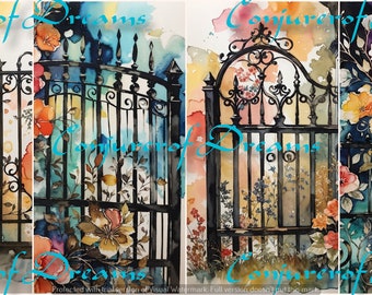 Wrought Iron Fence AI Art Digital Download Set of 4