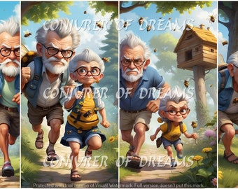 Grumpy Seniors Bees AI Art Digital Download Set of 4