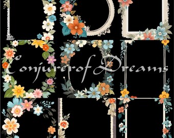 Vintage Flower Frames AI Art Digital Download Set of 9