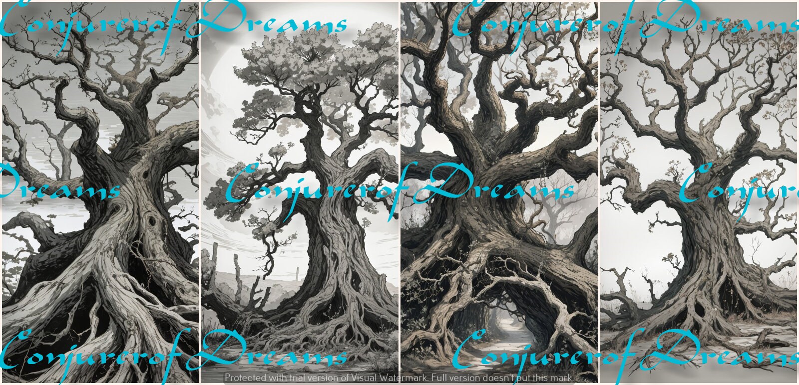 Árboles desnudos AI Art Descarga digital Conjunto de 4 - Etsy México