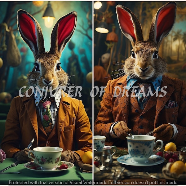 March Hare Tea AI Art Digital Download Set of 4