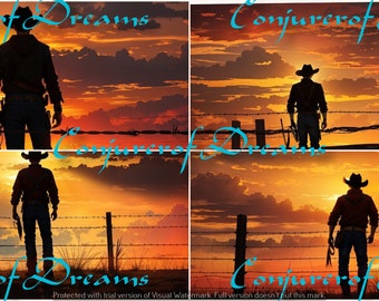 Sunset Cowboy AI Art Digital Download Set of 4