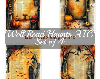 Well Read Haunts ATC or Card Fronts Digital Download Set of 4