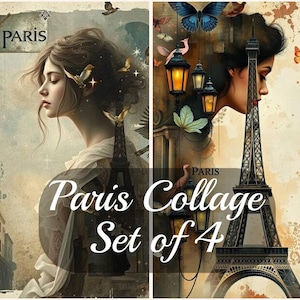 Ensemble de 4 images pleine taille Paris collage en téléchargement numérique