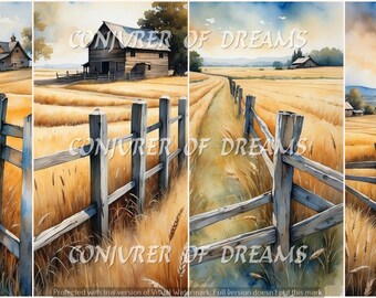 Wheat Field AI Art Digital Download Set of 4