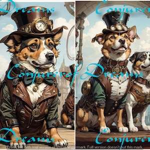 Steampunk Dogs AI Art Digital Download Set of 4