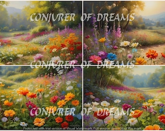 Blooming Field AI Art Digital Download Set of 4