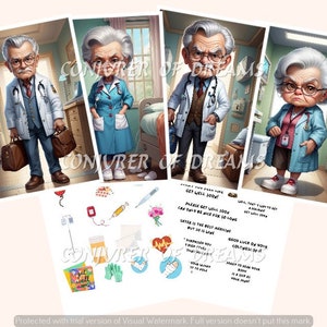 Conjunto de cartões de melhoras para idosos rabugentos AI + Photoshop Digitals Conjunto de 7