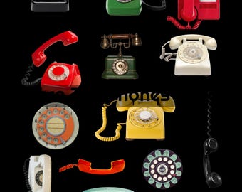 Retro Telephones Clipart  Art Digital Download 1 Full Sheet with 14 Images