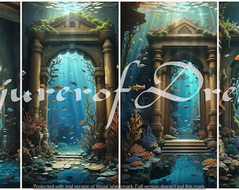 Ocean Doorways AI Art Descarga digital Conjunto de 4