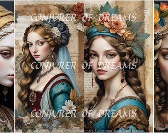 Renaissance Maiden AI Art Digital Download Set of 4