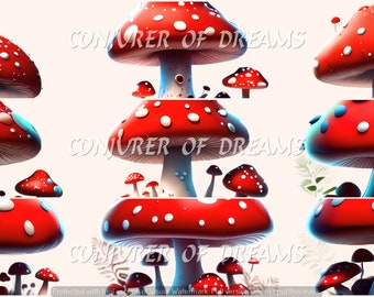 Toadstools Clipart Set of 9 AI Art Digital Download