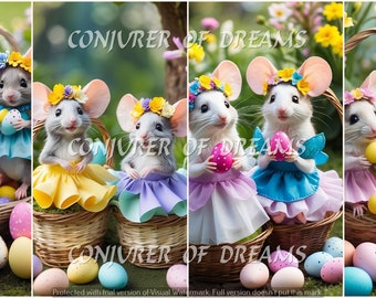 Easter Fairy Mice AI Art Digital Download Set of 4