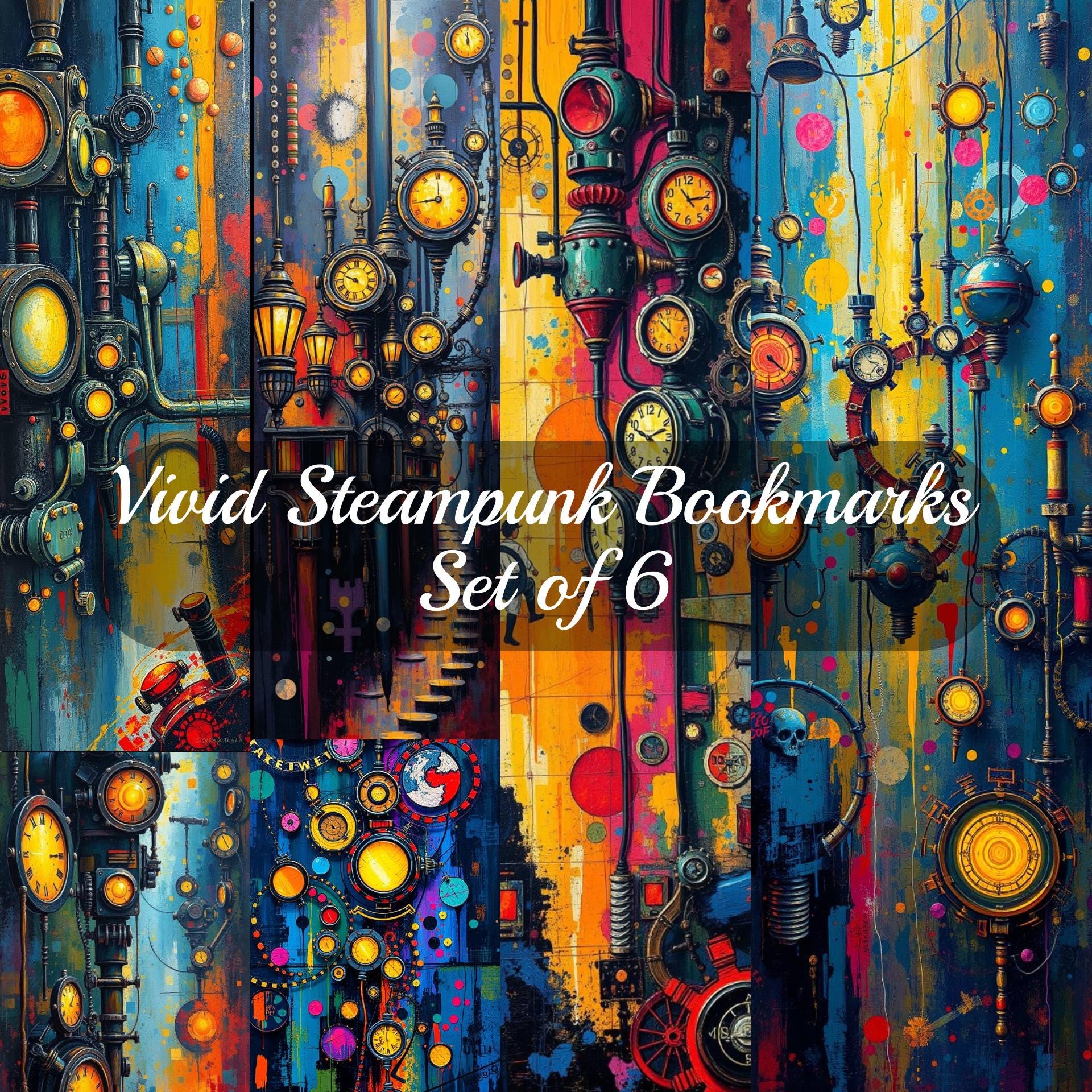 Vivid Steampunk Bookmarks Digital Download Set of 6