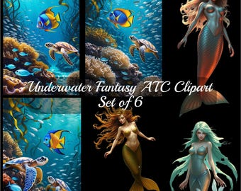 Underwater ATC Set Clipart Digital Download Set of 6
