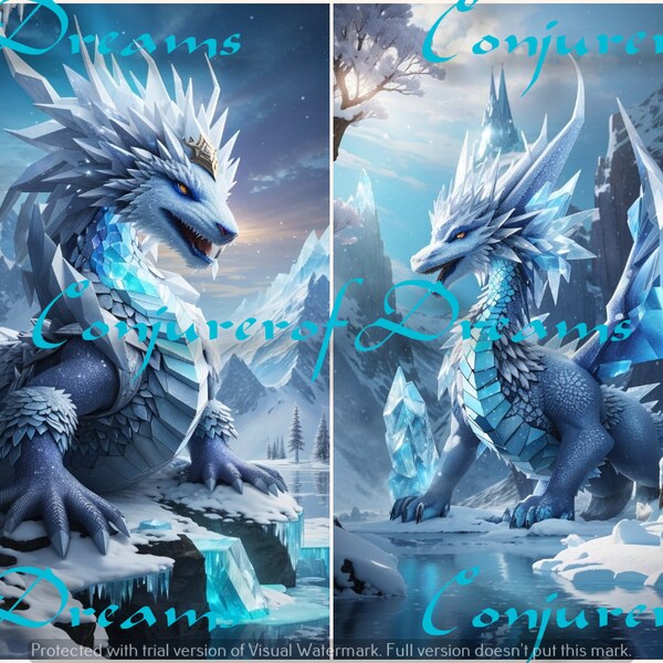 Winter Dragon AI Art Digital Download Set of 4