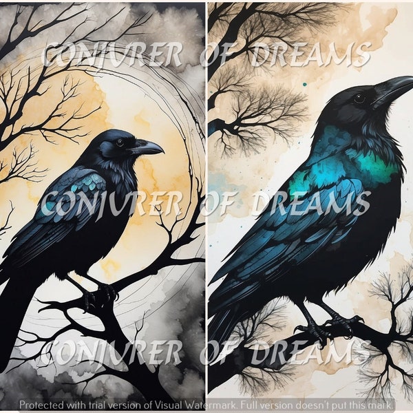 Crow Portrait AI Art Digital Download Set of 4