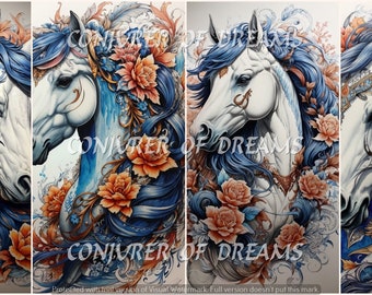 Horse Tattoo Floral AI Art Digital Download Set of 4