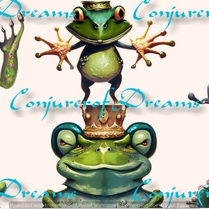 Frog King Clipart Set of 6 AI Art Digital Download