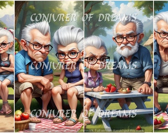 Grumpy Seniors Picnic AI Art Digital Download Set of 4