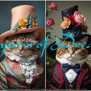 Ensemble de 4 chats en chapeaux à téléchargement numérique AI Art