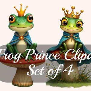 Le prince grenouille des cliparts en téléchargement numérique, art numérique, lot de 4 PNG