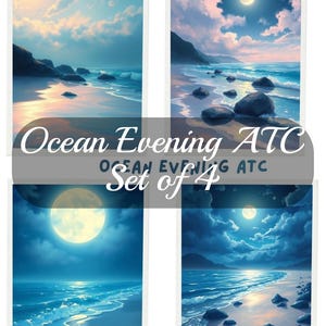 Ocean Evening ATC lub Card Fronts Digital Download Zestaw 4 sztuk