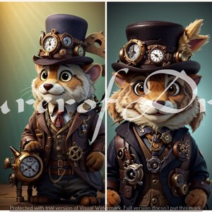 Steampunk Wild Animals AI Art Digital Download Set of 4