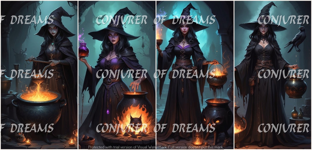 Dark Fantasy Witch AI Art Digital Download Set of 4 - Etsy