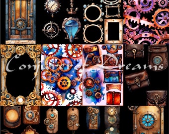 Steampunk Junk Journal Kit AI Art Digital Download Set of 12 Full Size Sheets