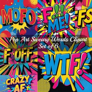 Pop Art Schimpfworte Digitaler Download Set von 6 Clipart PNGS