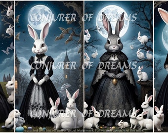 Gothic  Easter Bunny AI Art Digital Download Set of 4