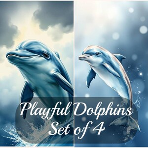 Dauphins espiègles en téléchargement numérique, lot de 4 images en taille réelle