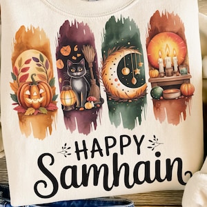 Happy Samhain PNG: Watercolor Brushstroke Design for Sublimation (Digital Download