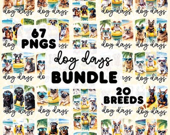 Dog Breeds in Sunglasses PNG Bundle: Watercolor Summer Clipart (Digital Download