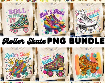 Retro Roller Skate PNG Clipart Bundle: Colorful Sublimation Designs (Digital Download