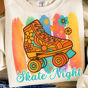 Skate Night Roller Skate Sublimation Design | Retro Transparent PNG for DTF, POD | Trendy 90s Nostalgia Clipart | Skating Rink Shirt Design