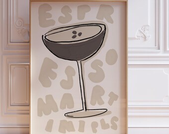 Impresión de Espresso Martini: Arte abstracto beige para carrito de bar (Descarga digital)