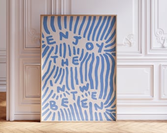 Blue Striped Abstract Gratitude Positivity Print Quote Coastal Digital Download