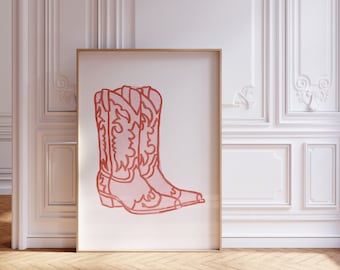 Coastal Cowgirl Boots Art Print, Pink Western Decor (Digital Download)