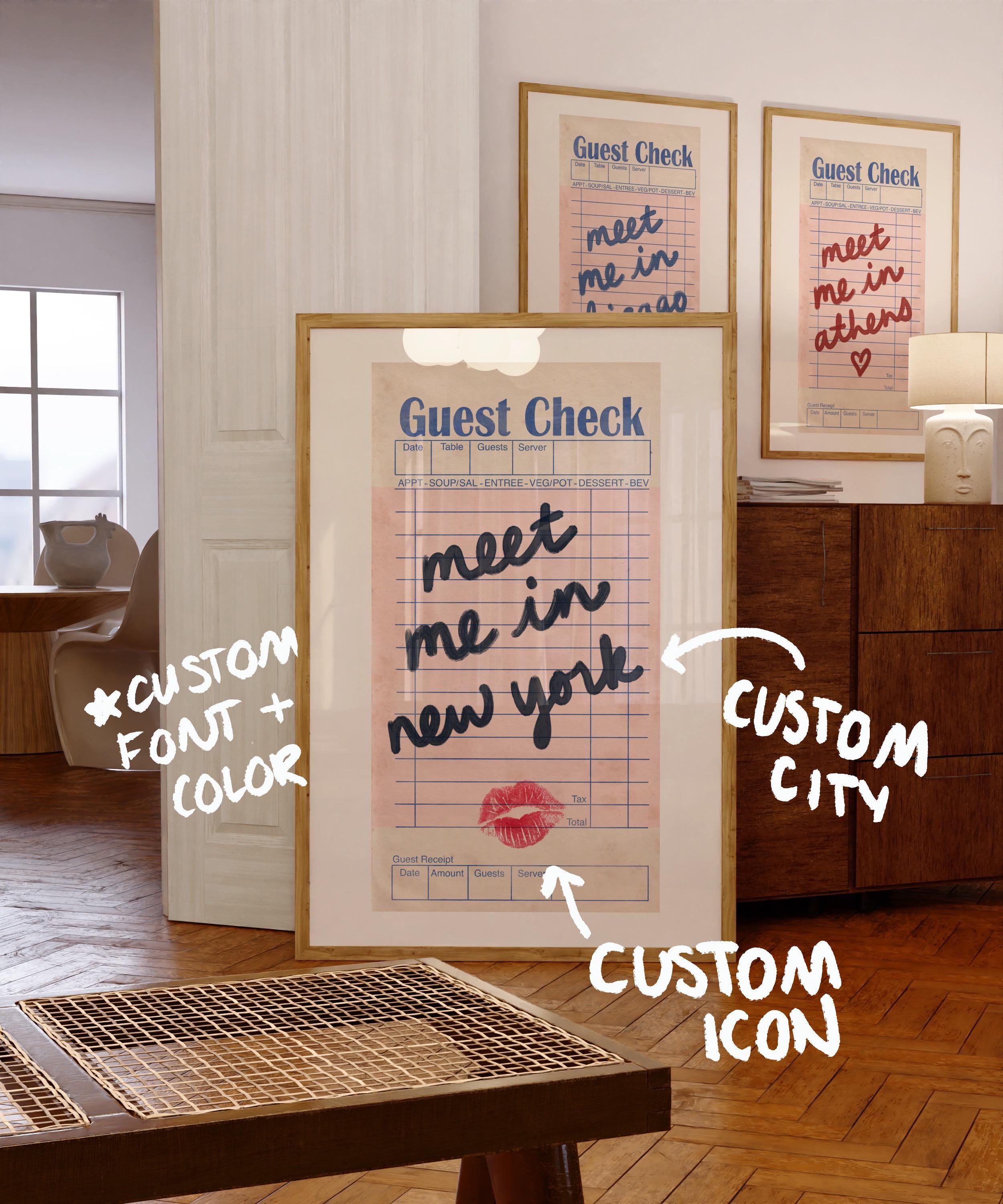 Custom Guest Check Art Print | Personalized Wall Art | Meet Me in [CUSTOM CITY]