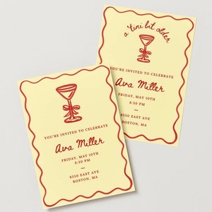 Red Martini Cocktail Birthday Party Invitation Template | Digital Bday Invite | Trendy Aesthetic Birthday Canva | Digital Download