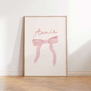 Impressão de laço com nome personalizado - Arte de parede personalizável para berçário - Laço de aquarela elegante - Decoração digital personalizada para berçário - Arte para quarto de menina