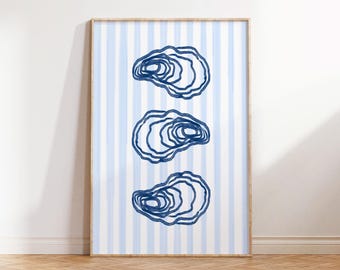 Navy Oyster Shell Print Coastal Nautical Art Digital Download