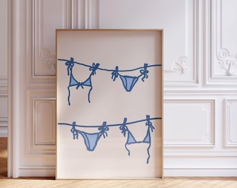 Navy Bow Bikini Print | Nantucket Beach House Art | Preppy Coastal Wall Decor | Simple Summer Print | Digital Download