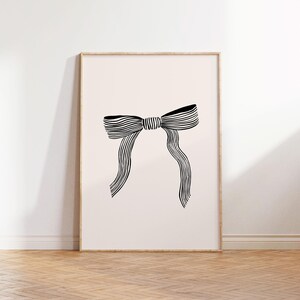Black Bow Art Print Coquette Minimalist Balletcore Digital Download image 1